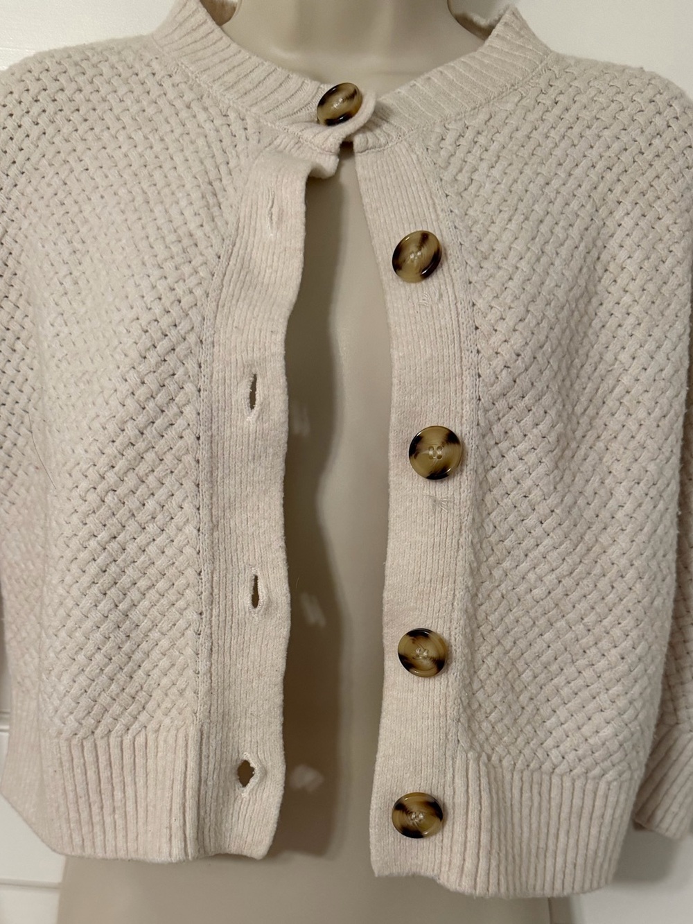Zara Cream Textured Knit Button-Front Cardigan